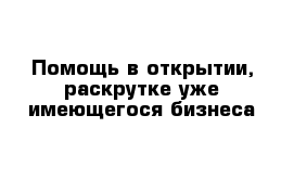 Помощь в открытии, раскрутке уже имеющегося бизнеса